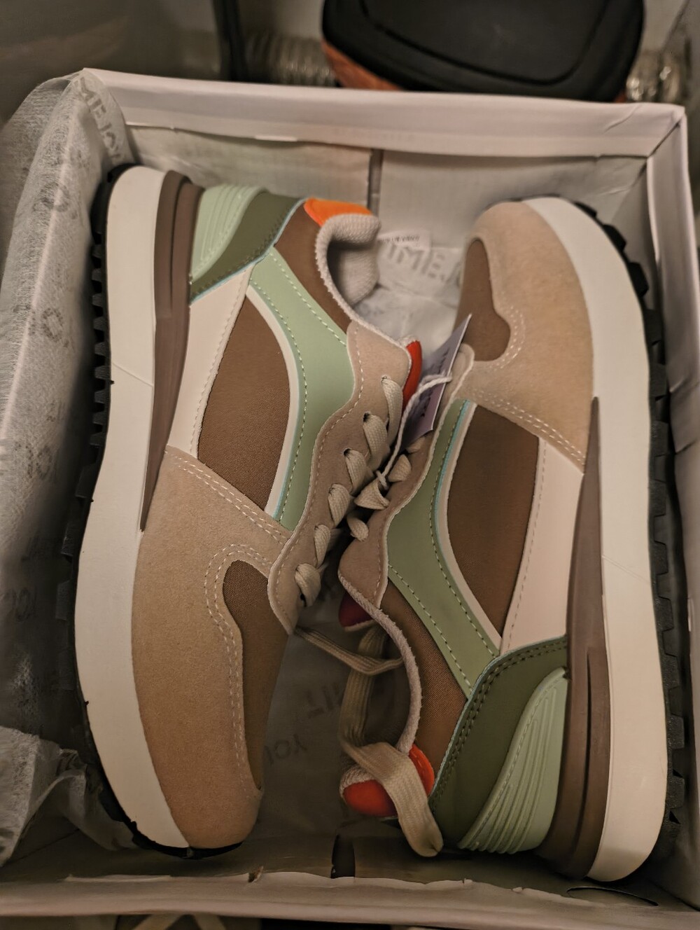 Women Casual Suede and Leather Runner - Beige & Mint
